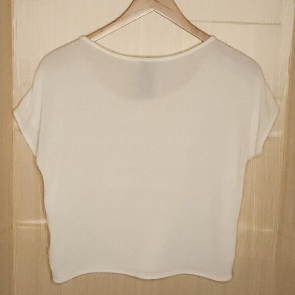 Wallpapher Womens Cropped Cream Short Sleeve Eyelash Sweater Medium - Picture 2 of 6